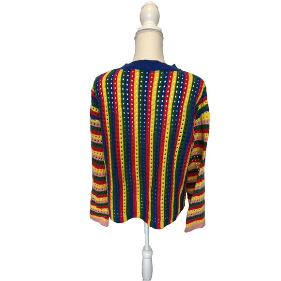 Rainbow Striped Sweater Women’s Medium Crewneck Circle Perf Groovy Retro - Picture 3 of 9